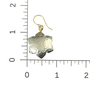 4 of 6: Scale of Hammered Aluminum Arabesque Flower Earrings on a Ruler for Size Dimensions