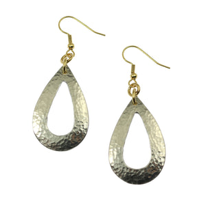 1 of 6: A Pair of Hammered Aluminum Open Teardrop Earrings on a White Background