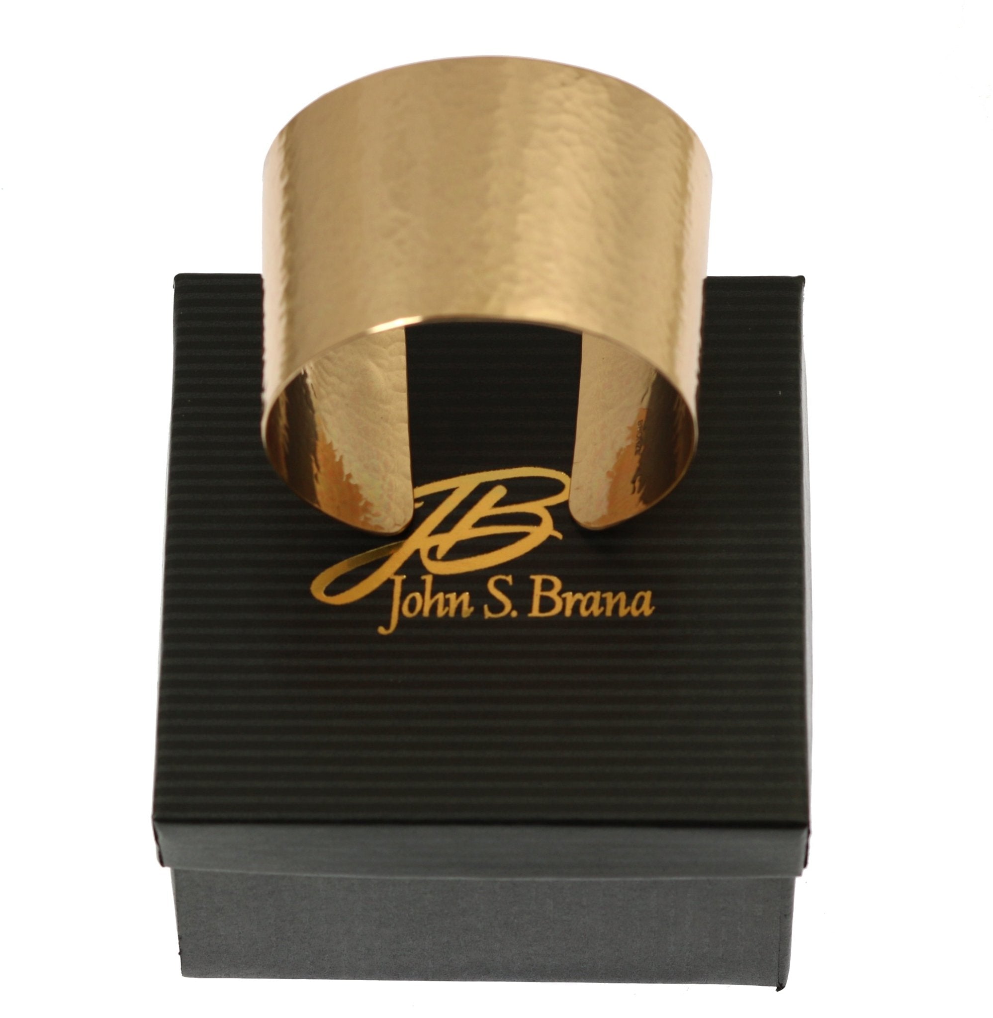 7 of 7: Hammered Bronze Cuff Bracelet on top of a Black Branded Gift Box