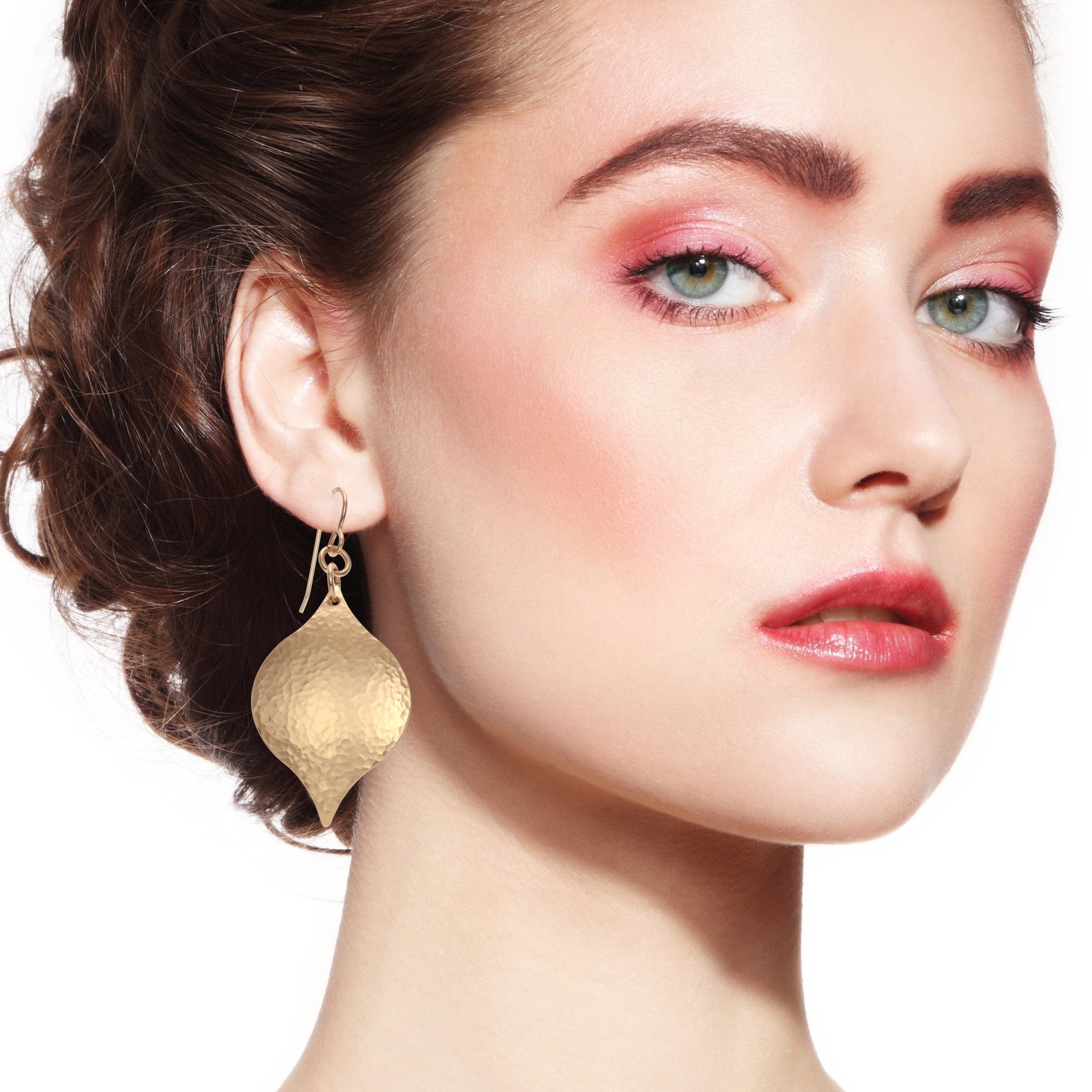 Female Model Wearing Hammered Bronze Marrakesh Drop Earrings