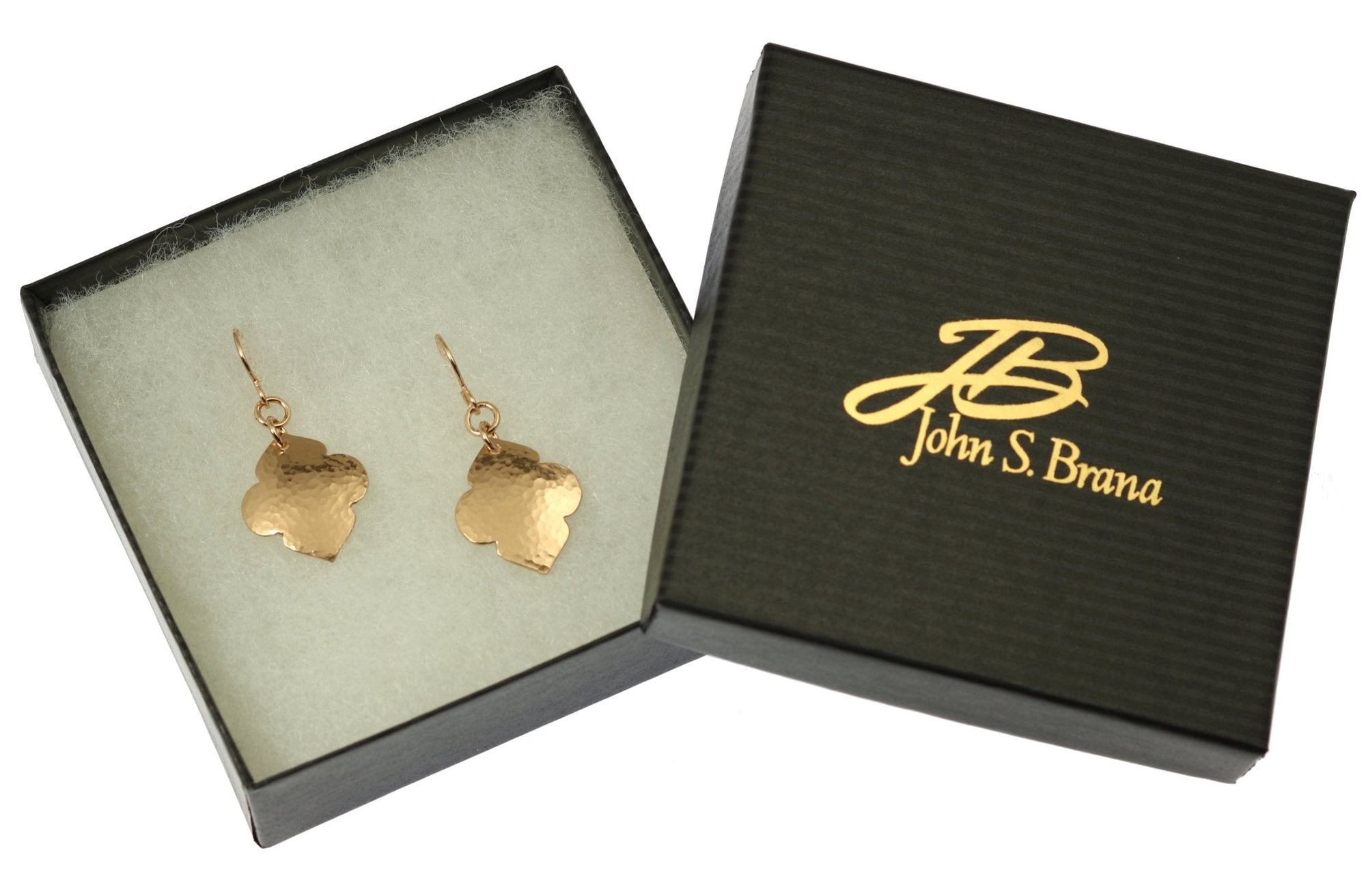 Gift Boxed Hammered Bronze Quatrefoil Drop Earrings