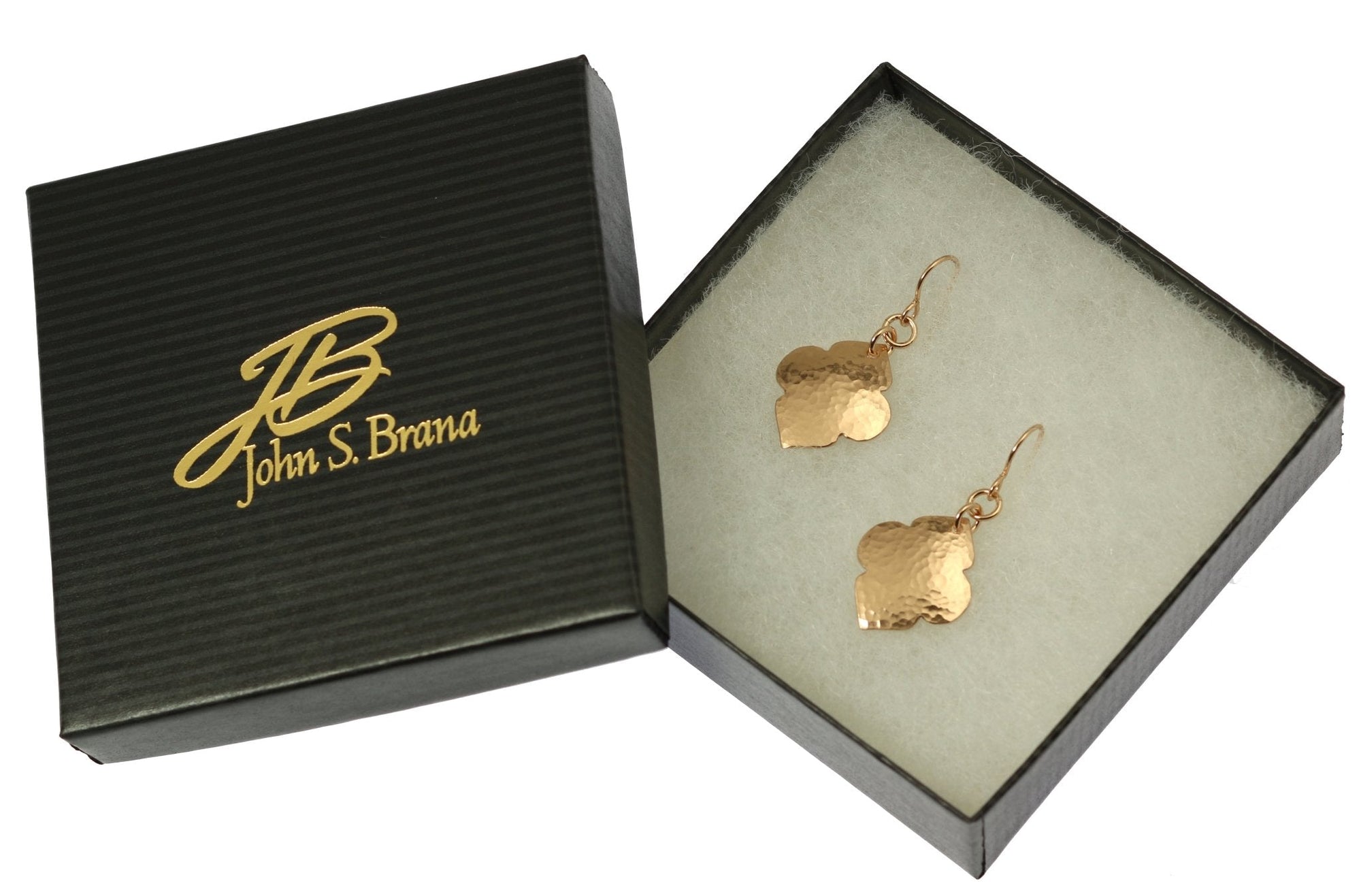 Hammered Bronze Quatrefoil Drop Earrings in Gift Box