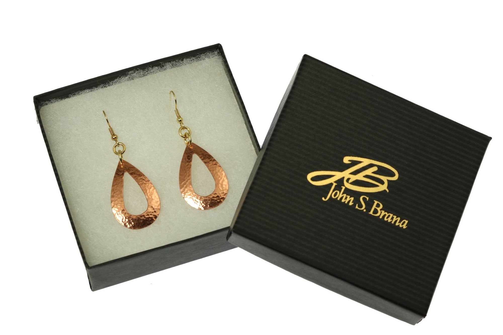 Hammered Copper Open Teardrop Earrings in Gift Box