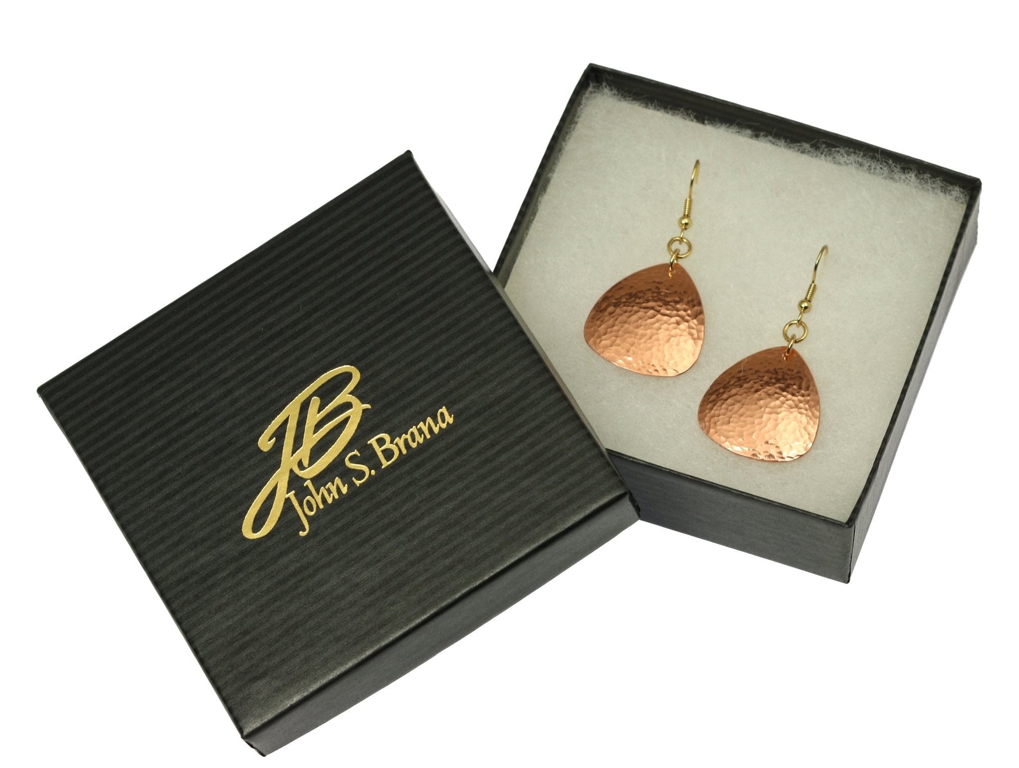 Hammered Copper Triangular Drop Earrings in a Gift Box