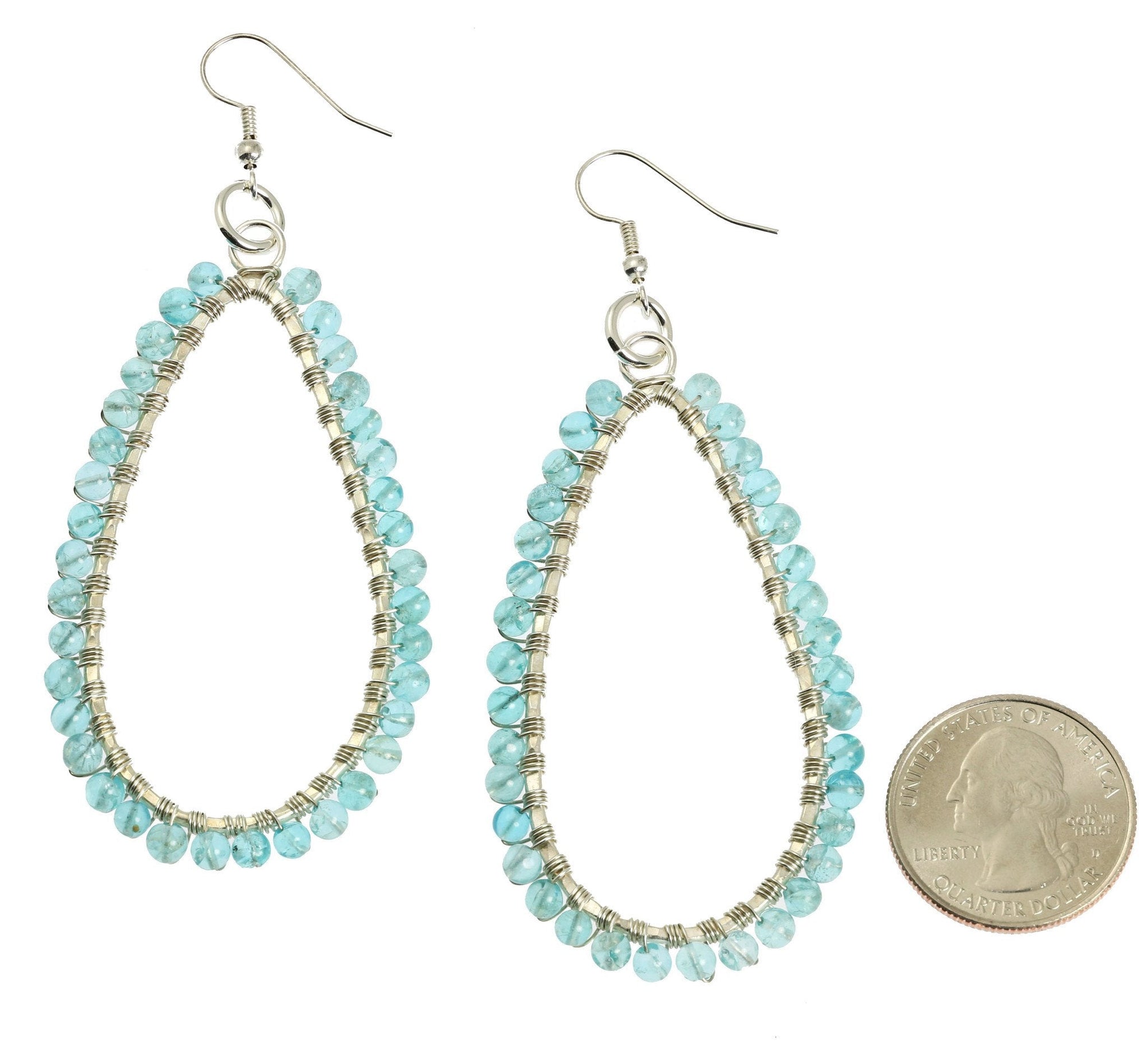 Size of Hammered Silver Drop Earrings with Apatite