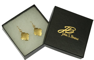 5 of 6: Gift Boxed Hammered Nu Gold Quatrefoil Dangle Earrings