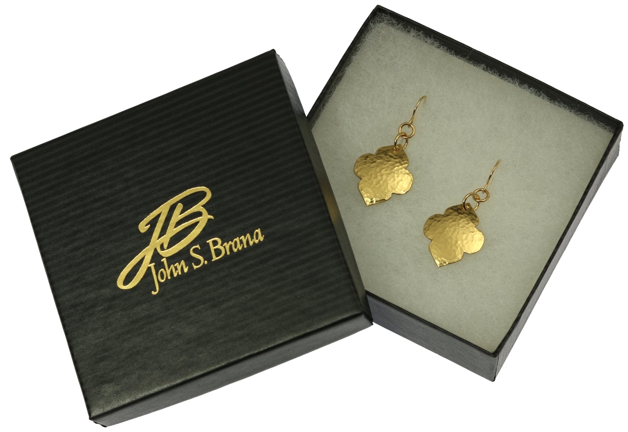 6 of 6: Hammered Nu Gold Quatrefoil Dangle Earrings in Gift Box