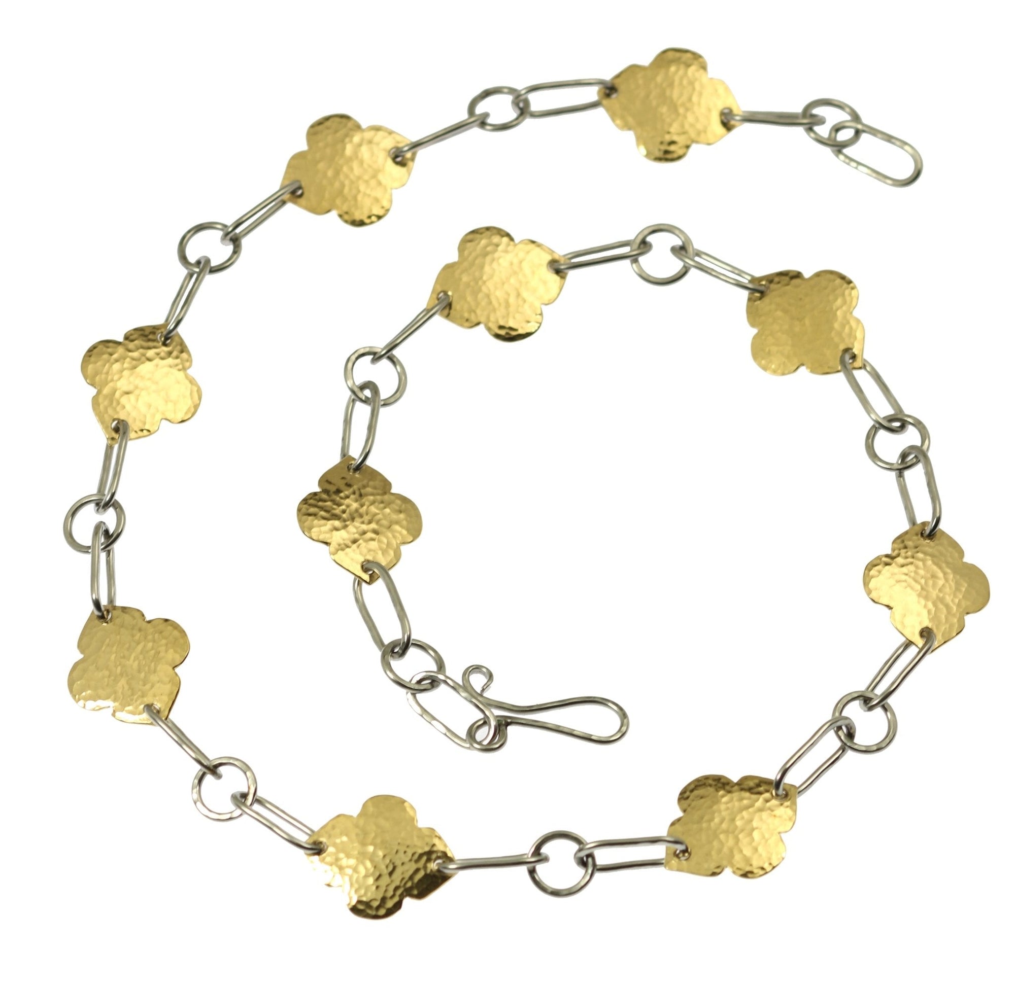 Steel Link Necklace with Nu Gold Quatrefoil Accents