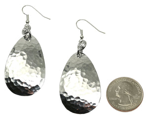 2 of 3: Size of Large Hammered Aluminum Teardrop Earrings compared to a US Quarter Coin