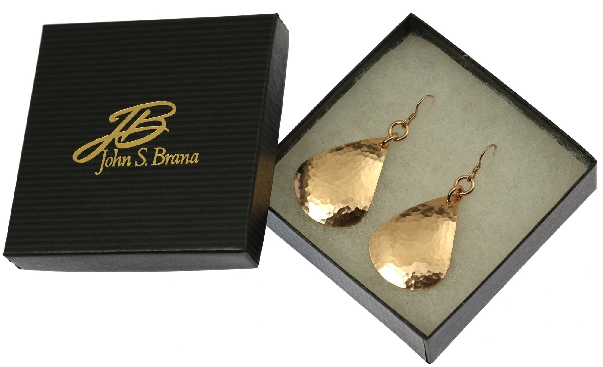 Large Hammered Bronze Teardrop Earrings in Gift Box