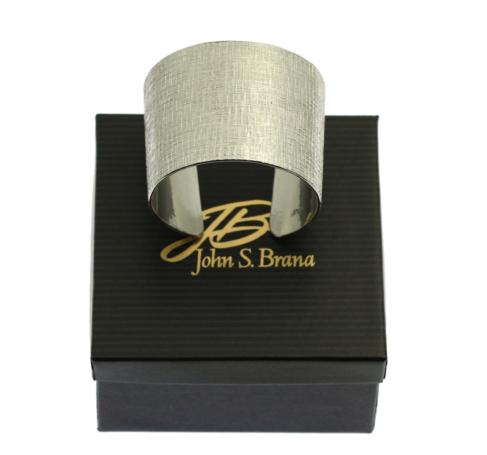 Linen Texturized Aluminum Cuff in Black Branded Gift Box