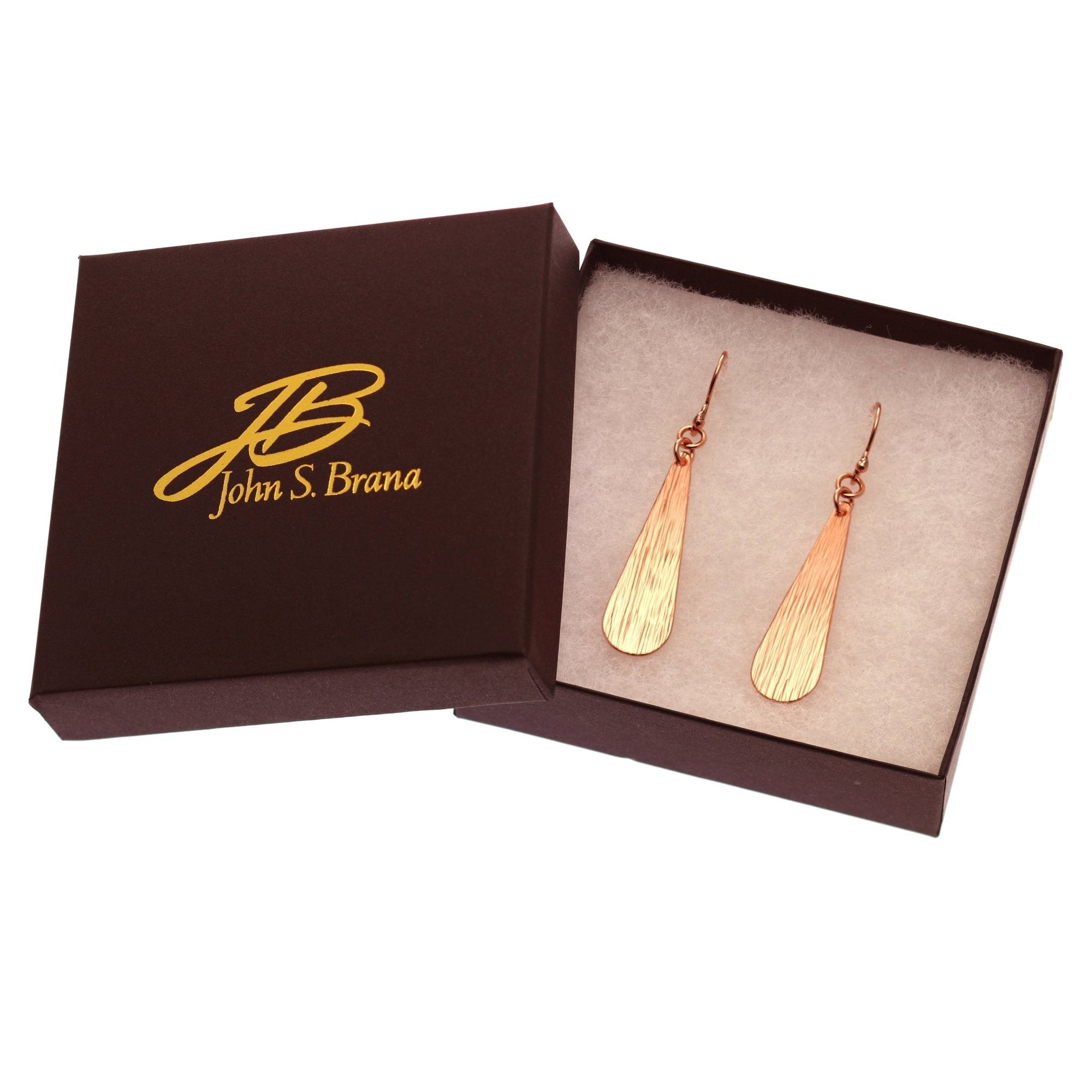 Long Teardrop Copper Bark Earrings in Gift Box
