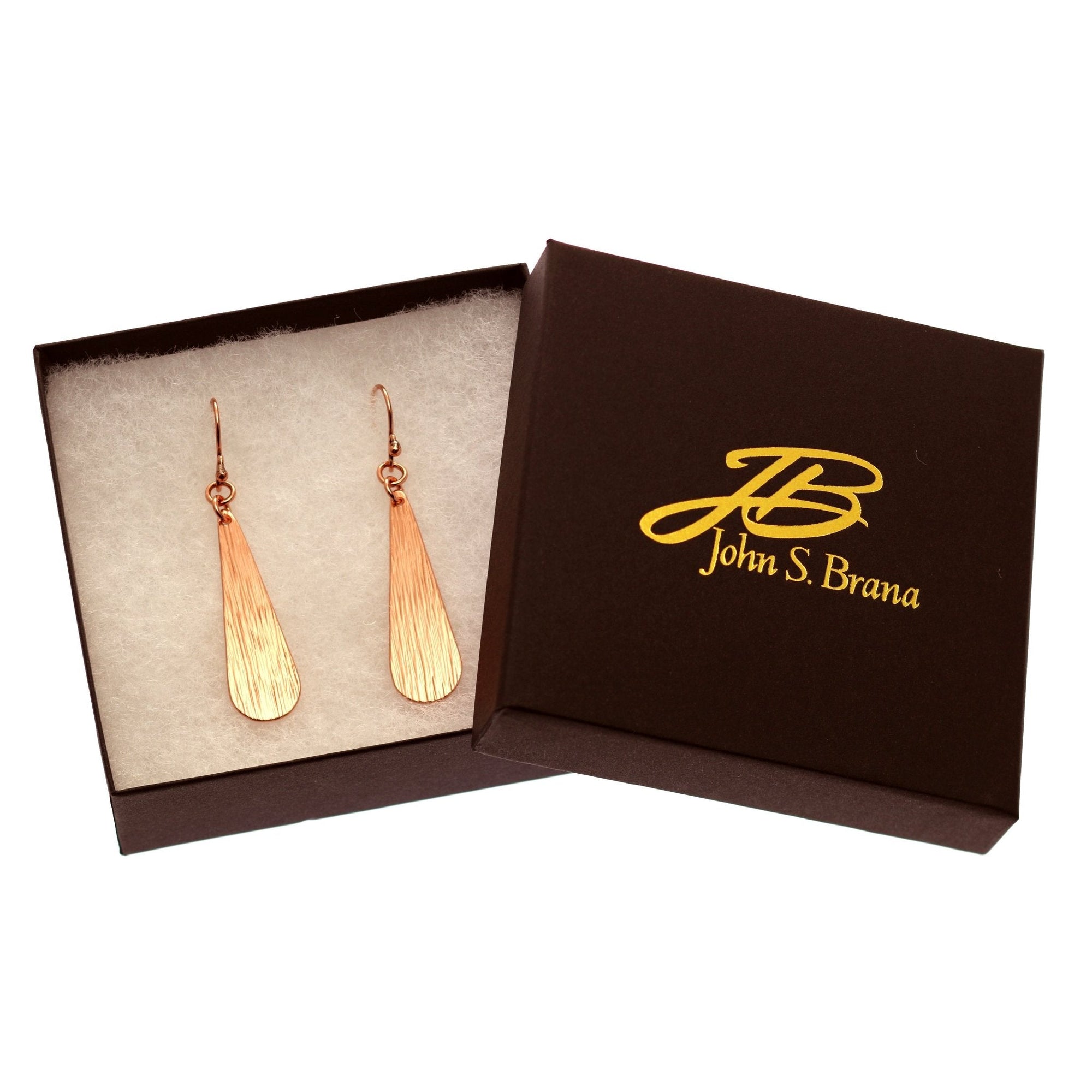 Gift Boxed Long Teardrop Copper Bark Earrings