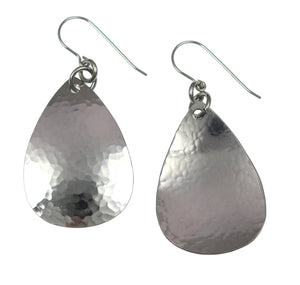 4 of 5: Detail of Medium Hammered Stainless Steel Teardrop Earrings