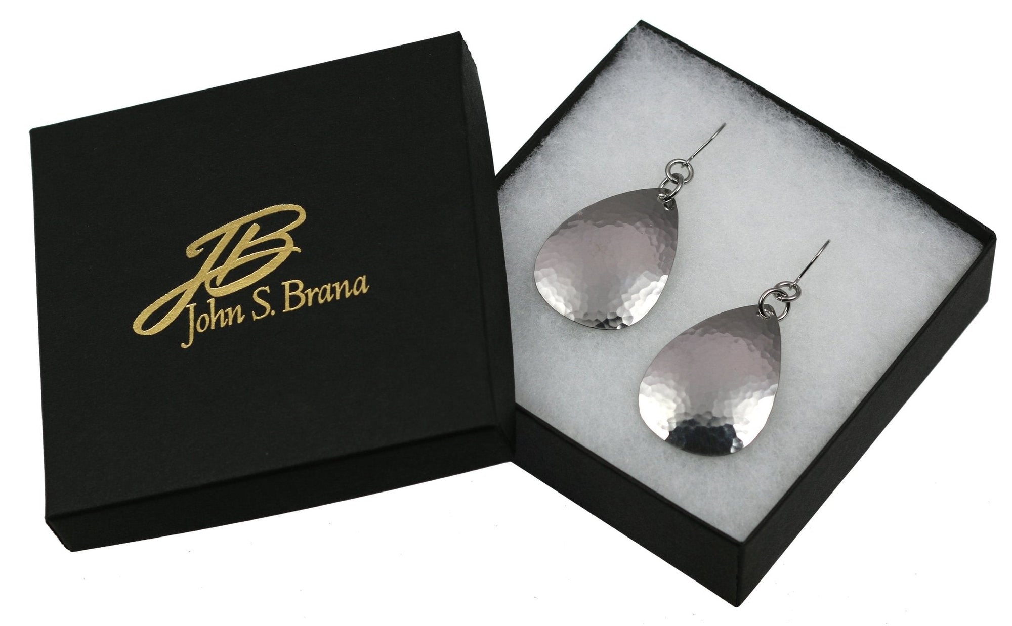Gift Boxed Medium Hammered Stainless Steel Teardrop Earrings