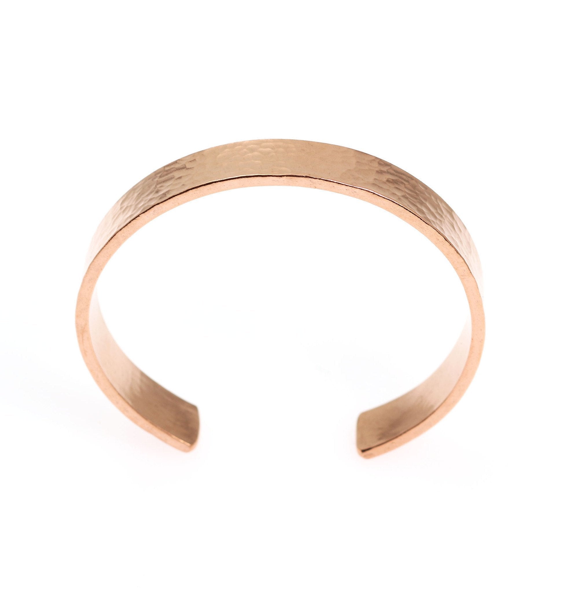 Shape of 10mm Wide Men's Hammered Copper Cuff Bracelet