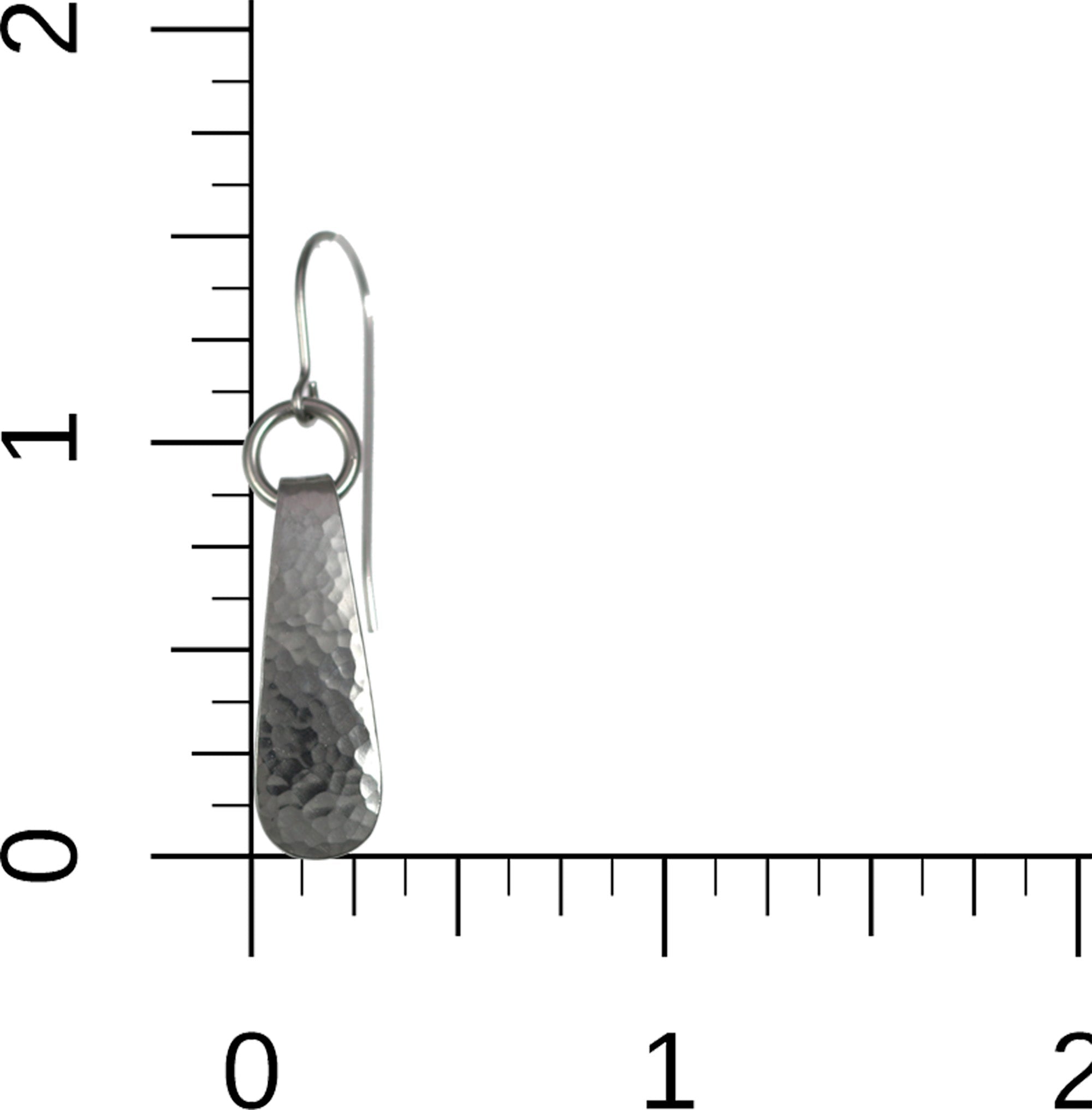4 of 5: Scale of Mini Hammered Stainless Steel Drop Earrings on a Ruler for Size Dimensions