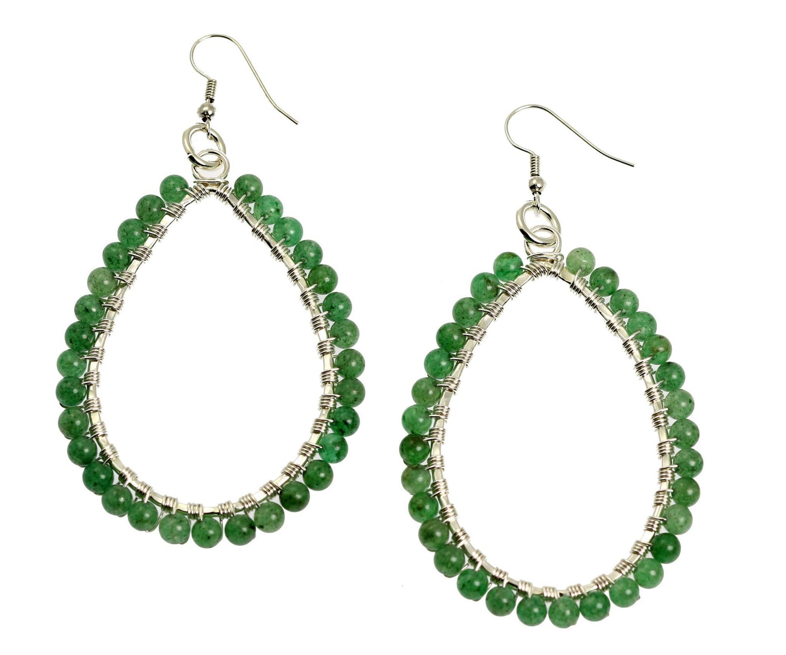 A Pair of Mountain Jade Silver Drop Earrings on a White Background