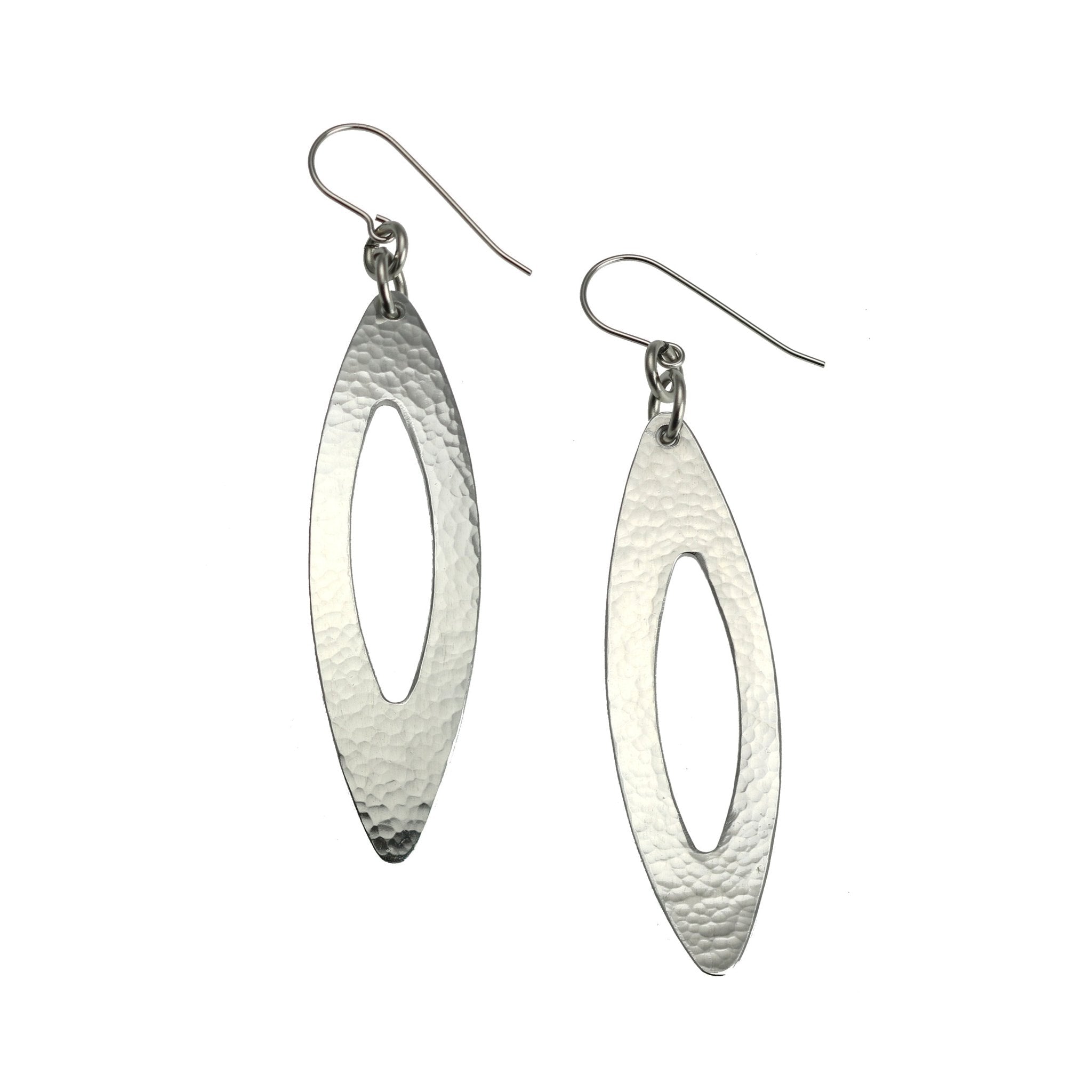 4 of 7: Detail of Pierced Large Oval Hammered Aluminum Drop Earrings
