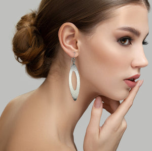 3 of 7: Pierced Large Oval Hammered Aluminum Drop Earrings on Model