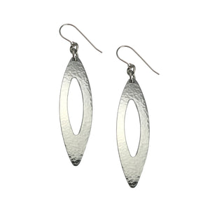 1 of 7: A Pair of Pierced Large Oval Hammered Aluminum Drop Earrings on a White Background