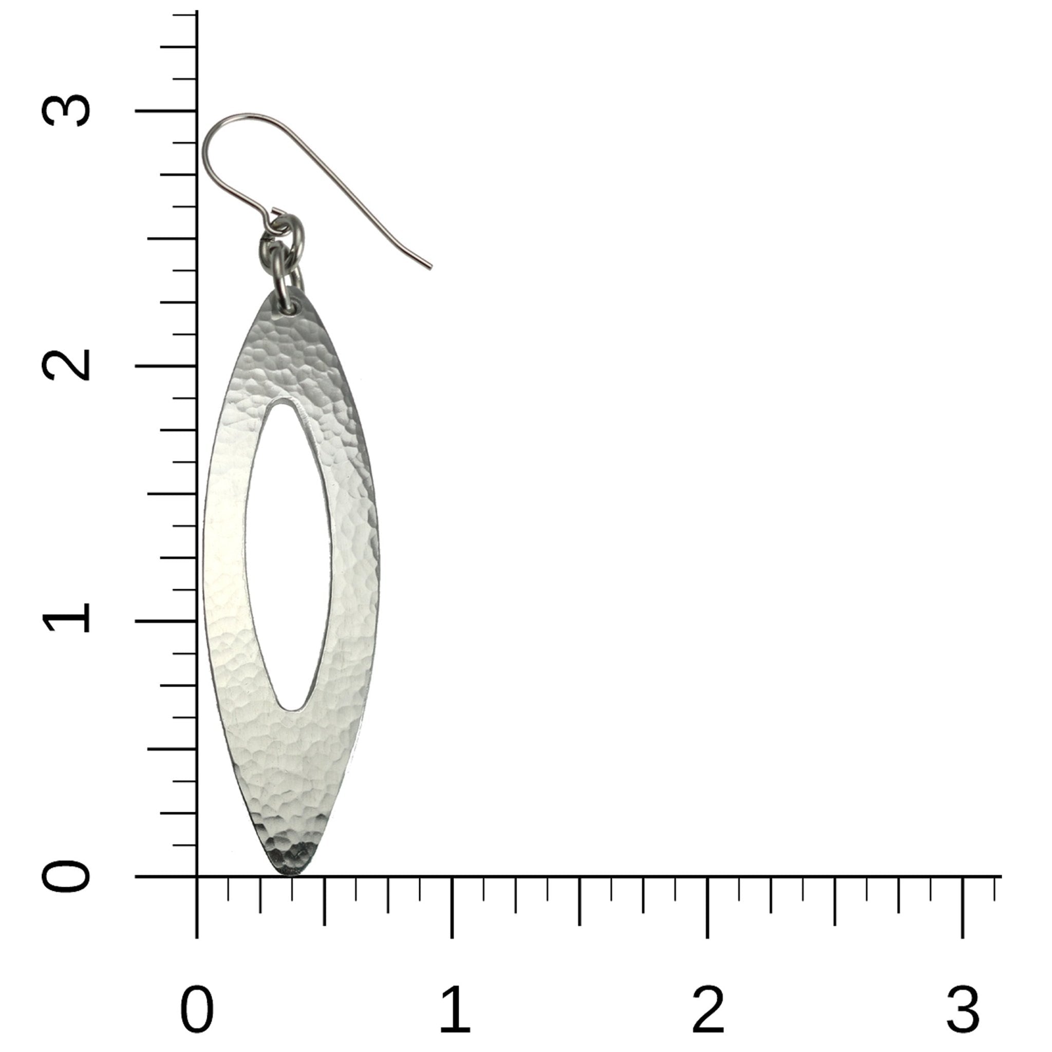 5 of 7: Scale of Pierced Large Oval Hammered Aluminum Drop Earrings