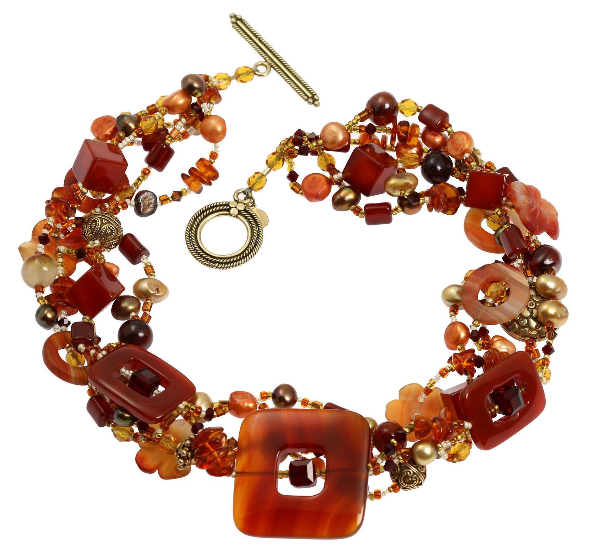 Detail of Square Carnelian Beaded Gemstone Necklace