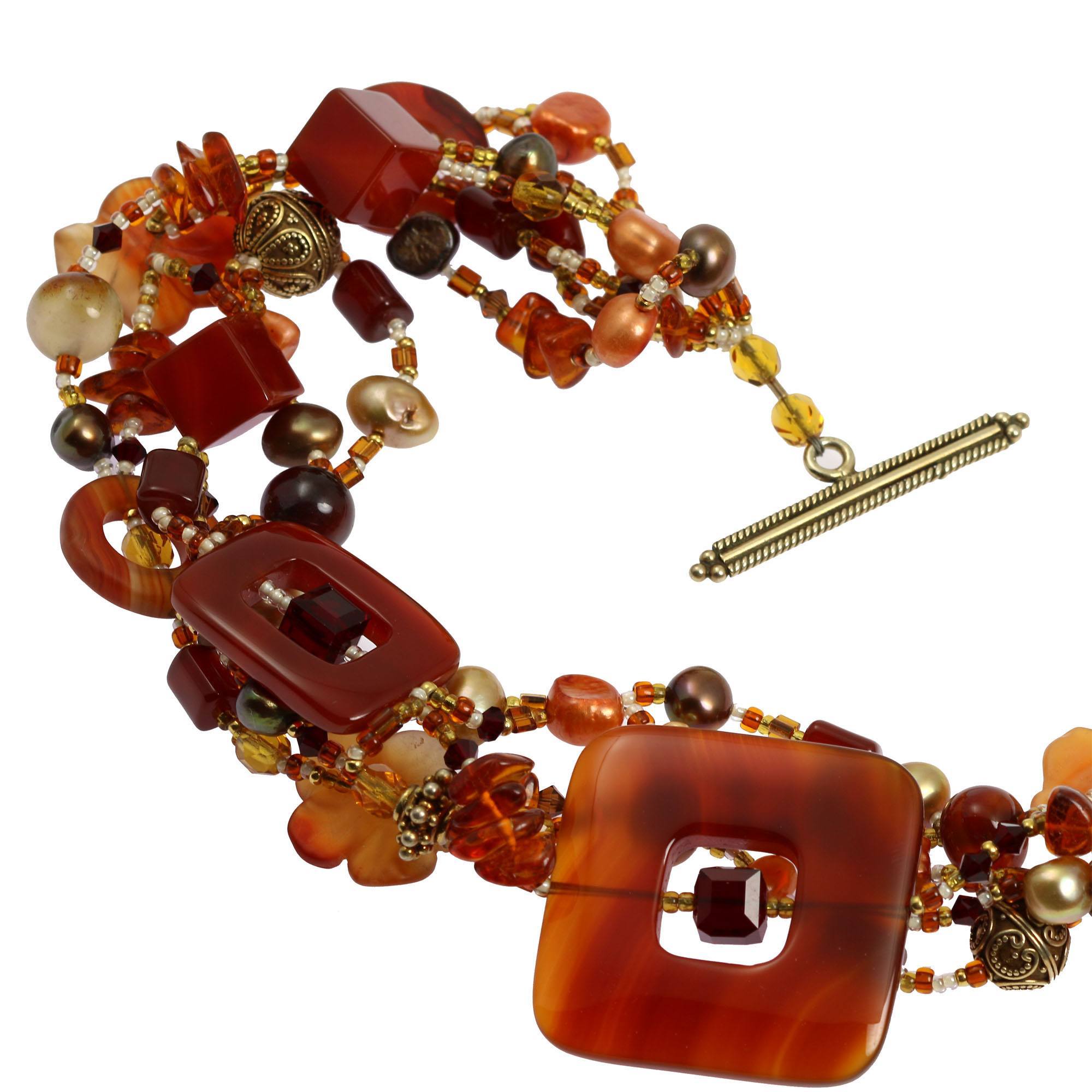 Clasp Detail Square Carnelian Beaded Gemstone Necklace