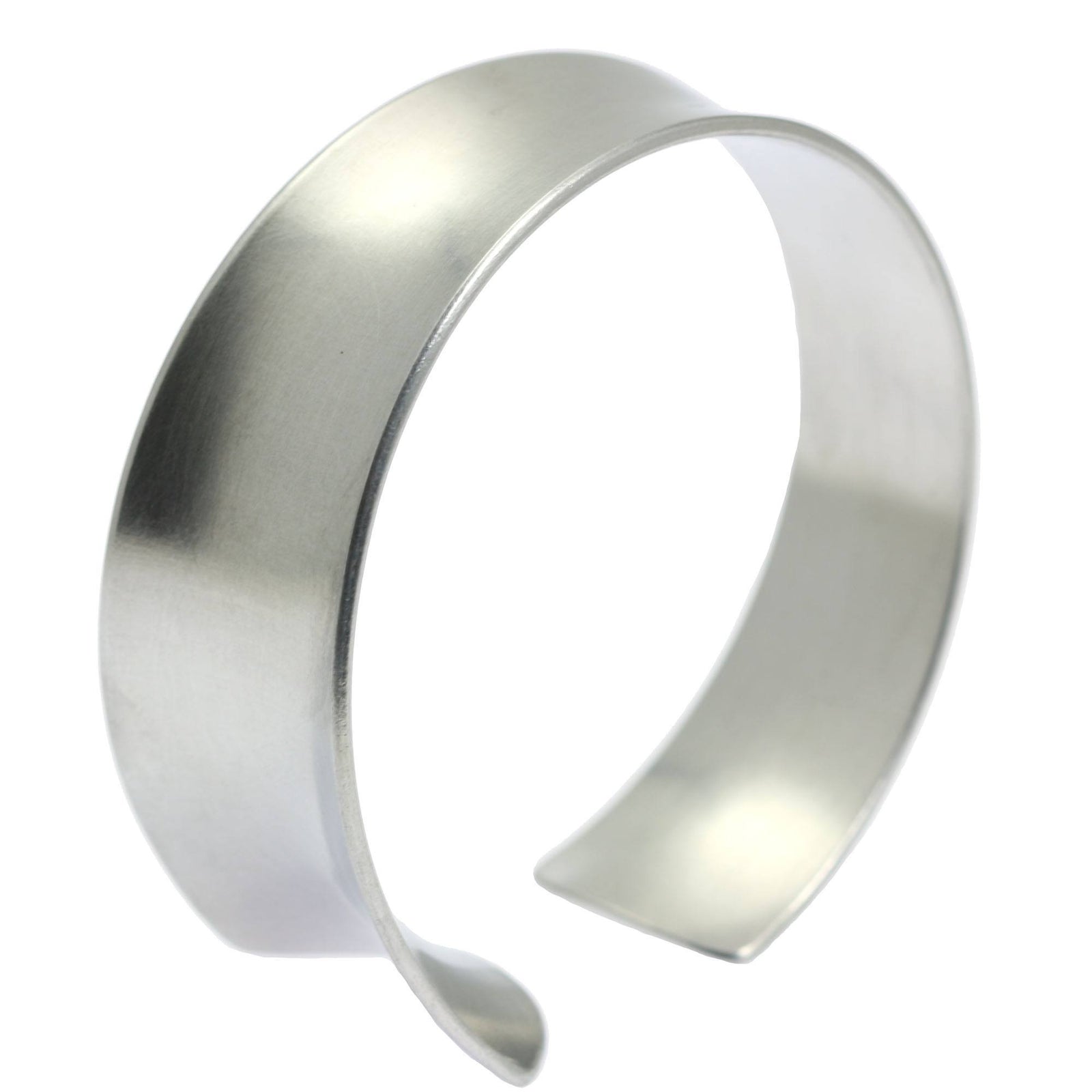 A Tapered Brushed Anticlastic Aluminum Bangle Bracelet on a White Background