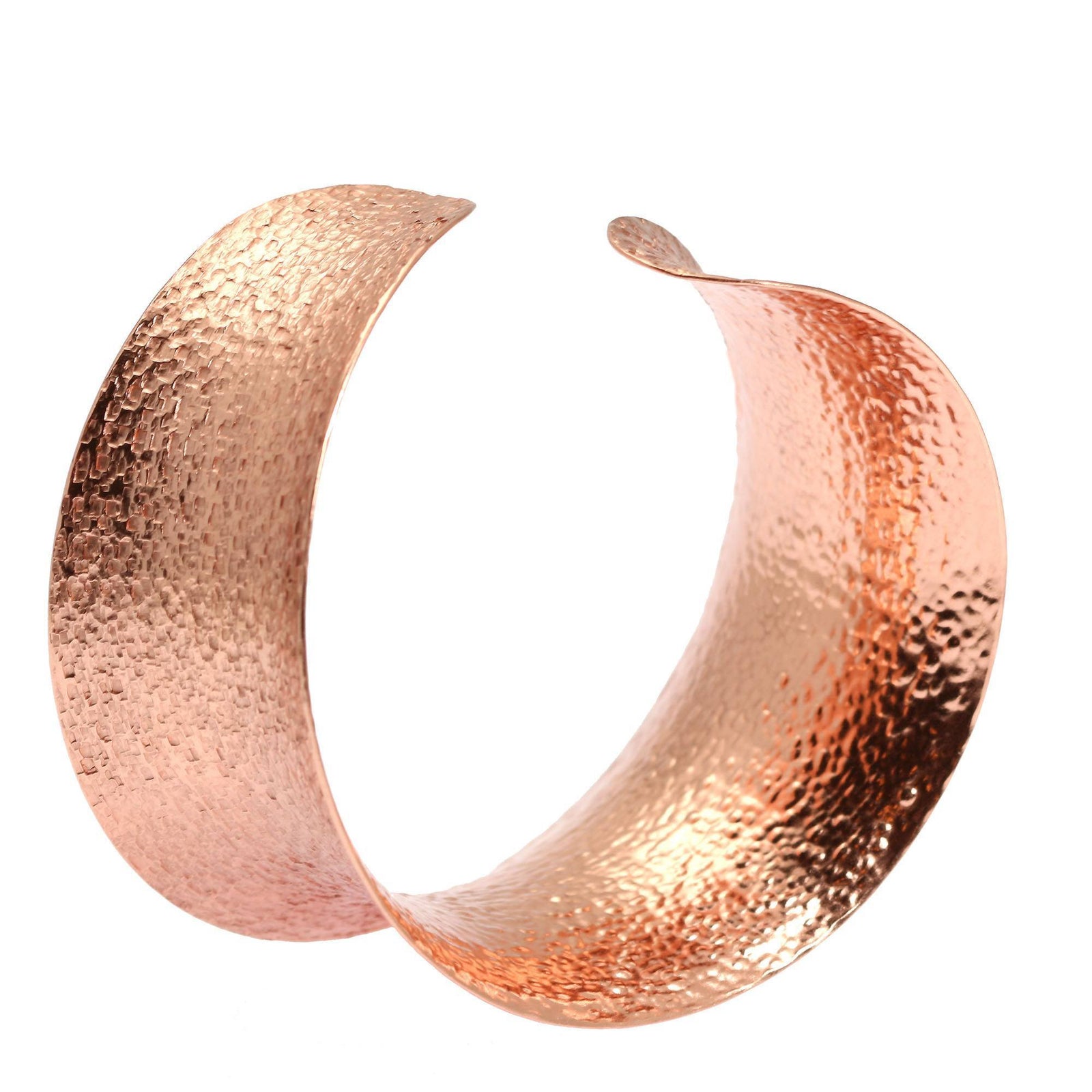A Texturized Anticlastic Copper Bangle Bracelet on a White Background