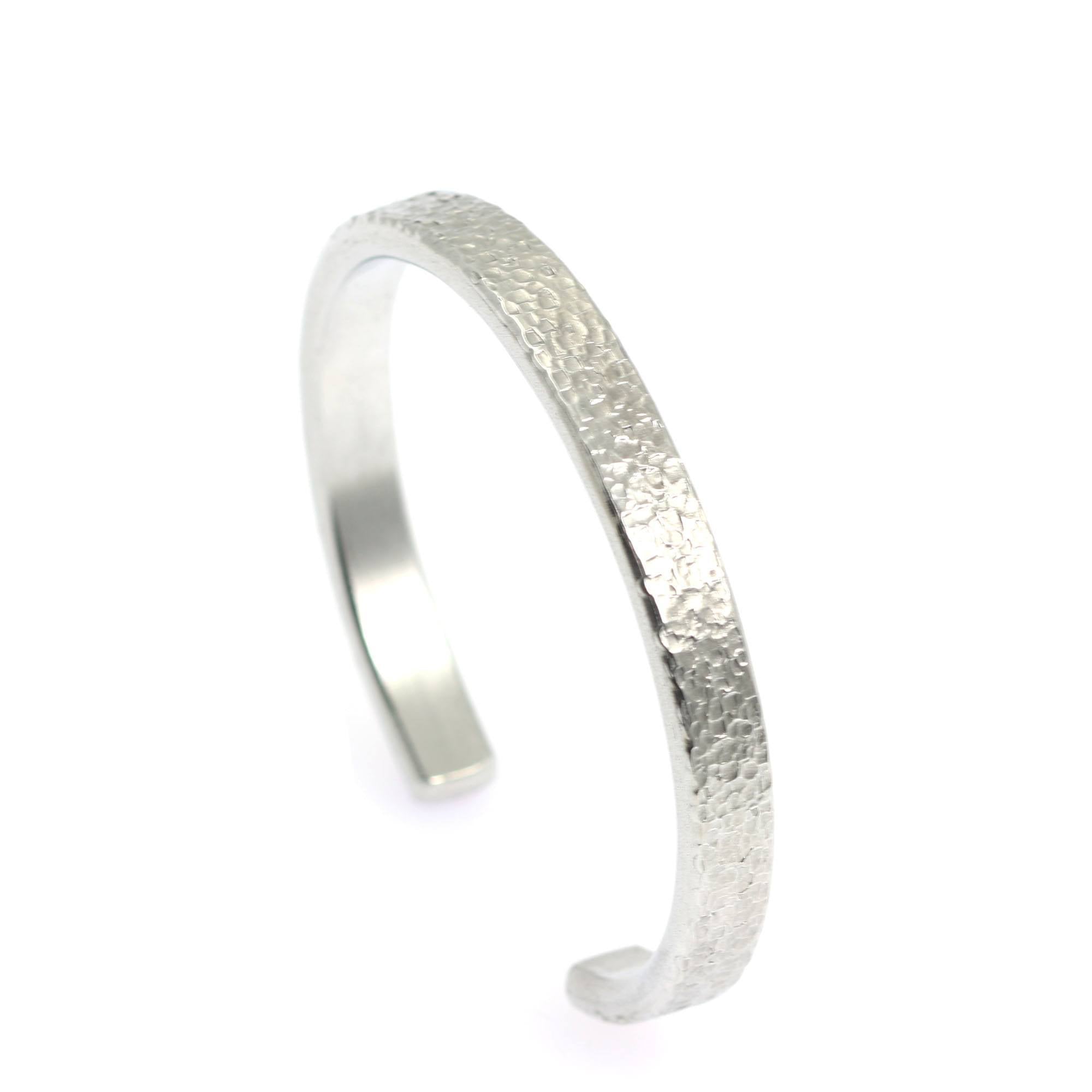 Right View of Thin Texturized Aluminum Cuff Bracelet