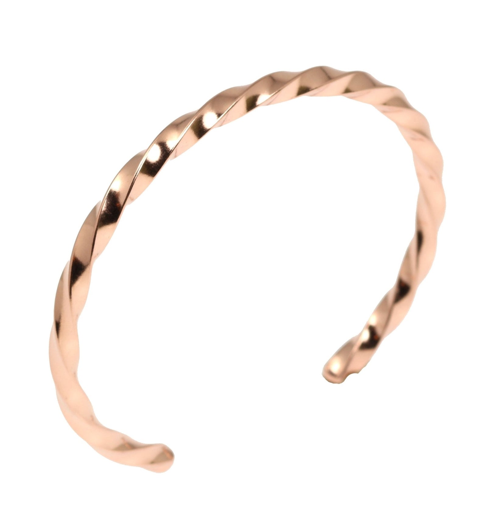 A Twisted Copper Cuff Bracelet on a White Background