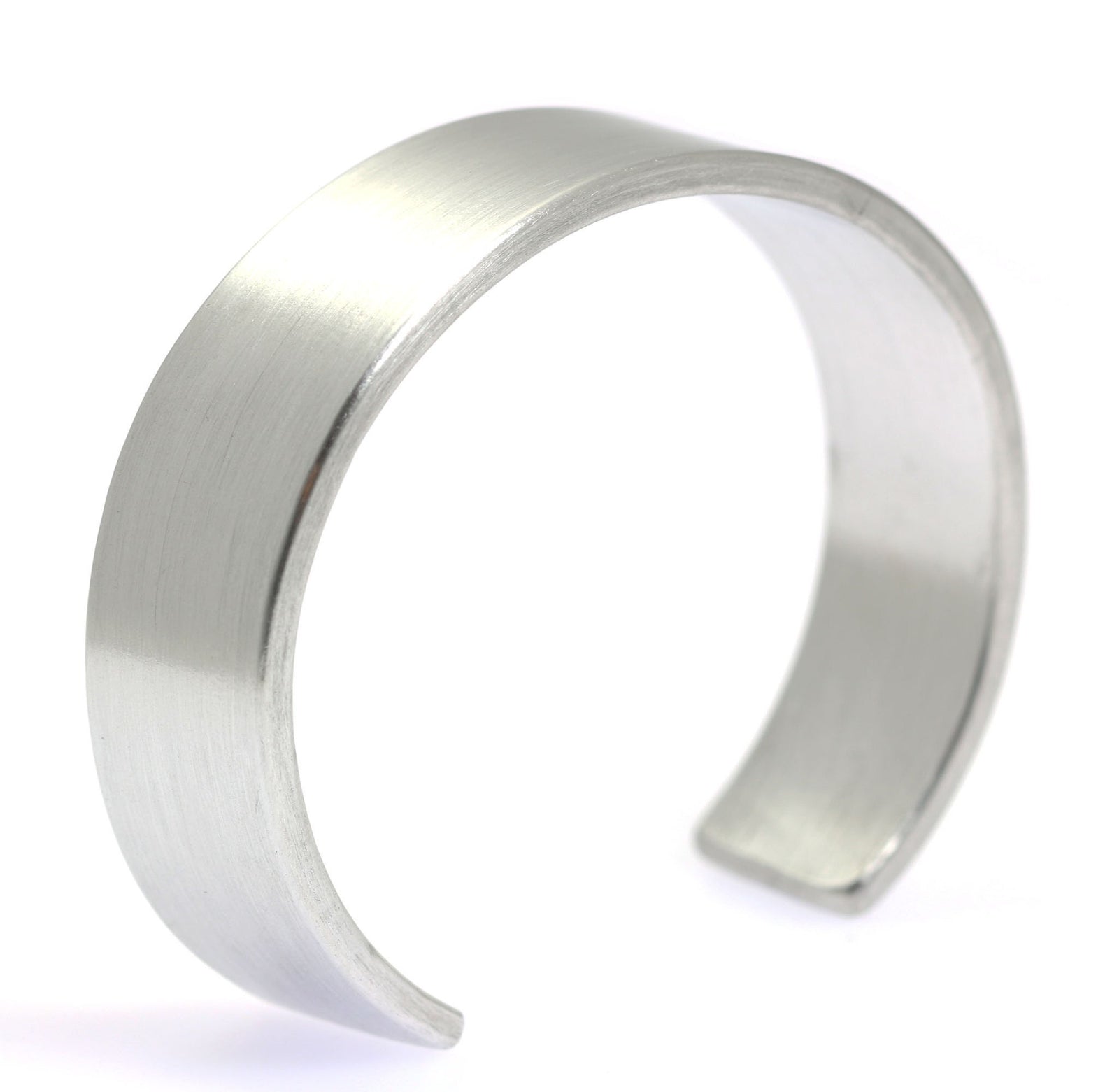 A 9mm Brushed Aluminum Cuff Bracelet on a White Background