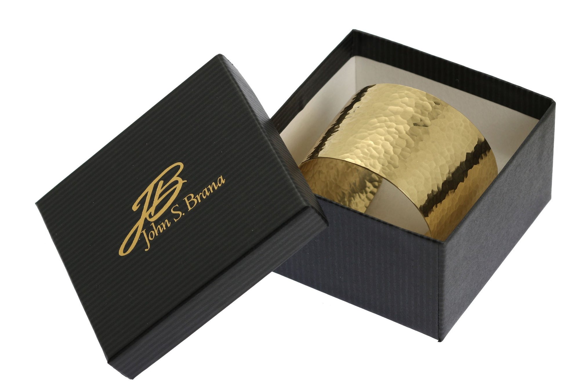 Hammered Nu Gold Brass Cuff in Black Branded Gift Box