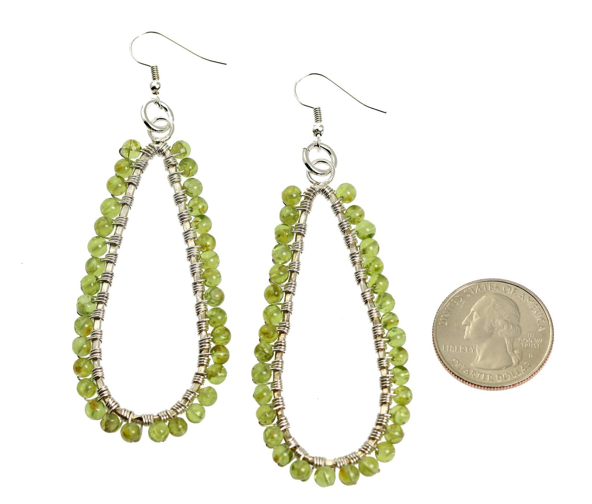 Size of Hammered Silver Teardrop Earrings with Peridot