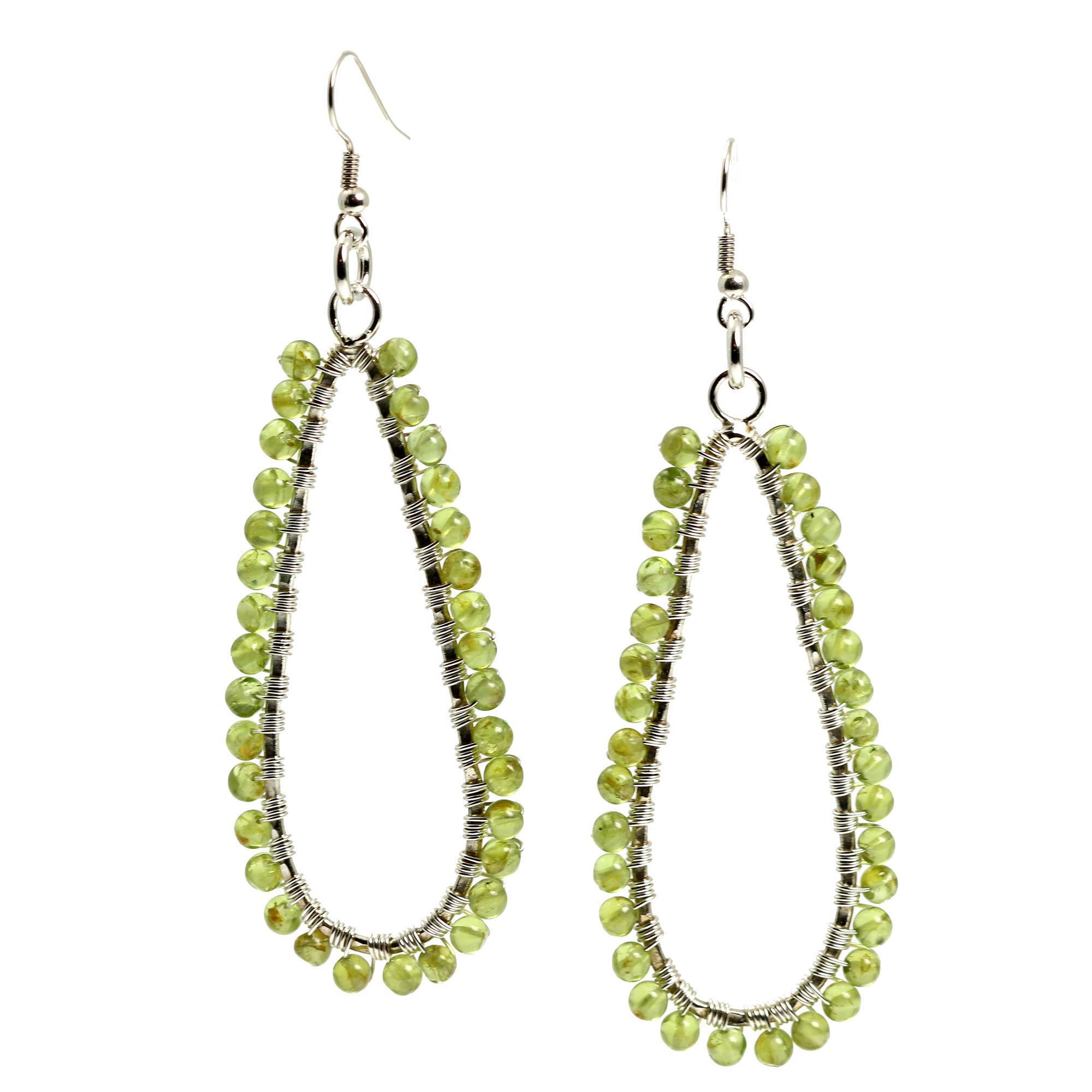 Detail View Hammered Silver Teardrop Earrings with Peridot3