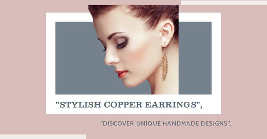 Stylish Woman Wearing Copper Earrings, with text "Stylish Copper Earrings"