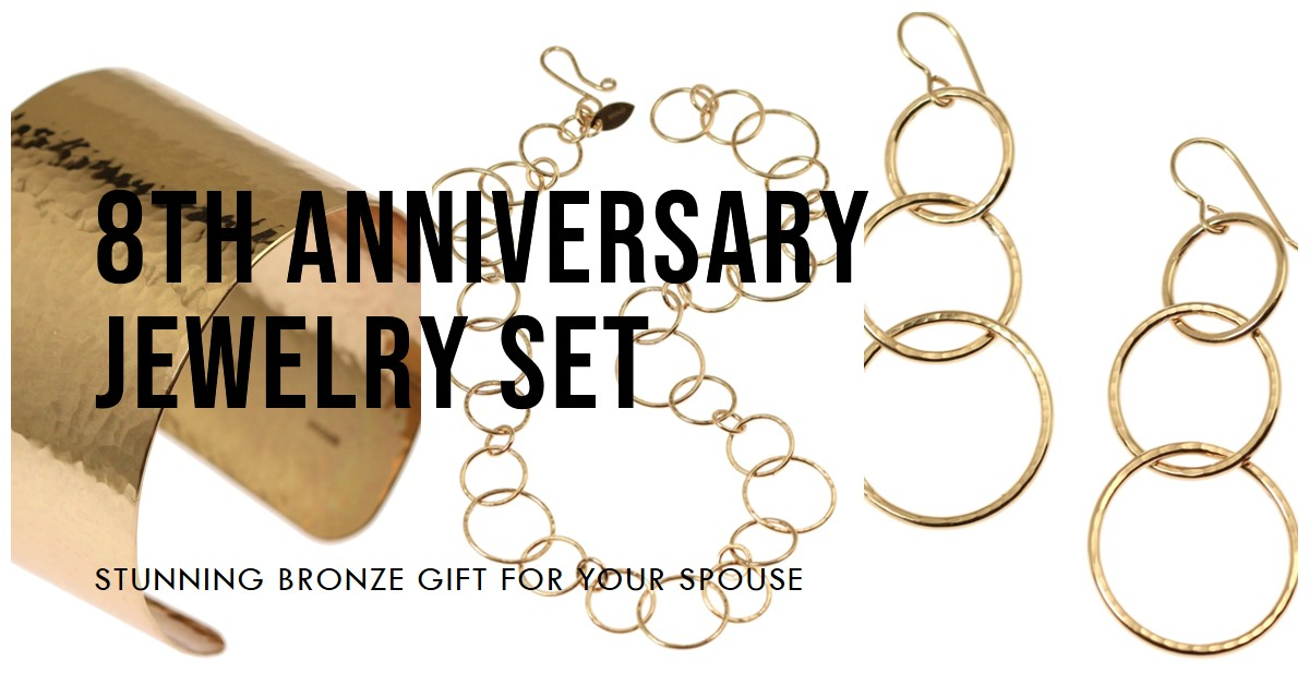 Stunning Bronze Cuff, Necklace, and Earrings Jewelry Gift Set for Your 8th Wedding Anniversary