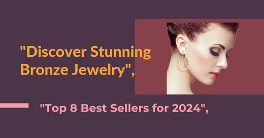 Elegant Woman Wearing Bronze Earrings, with text "Discover Stunning Bronze Jewelry" 