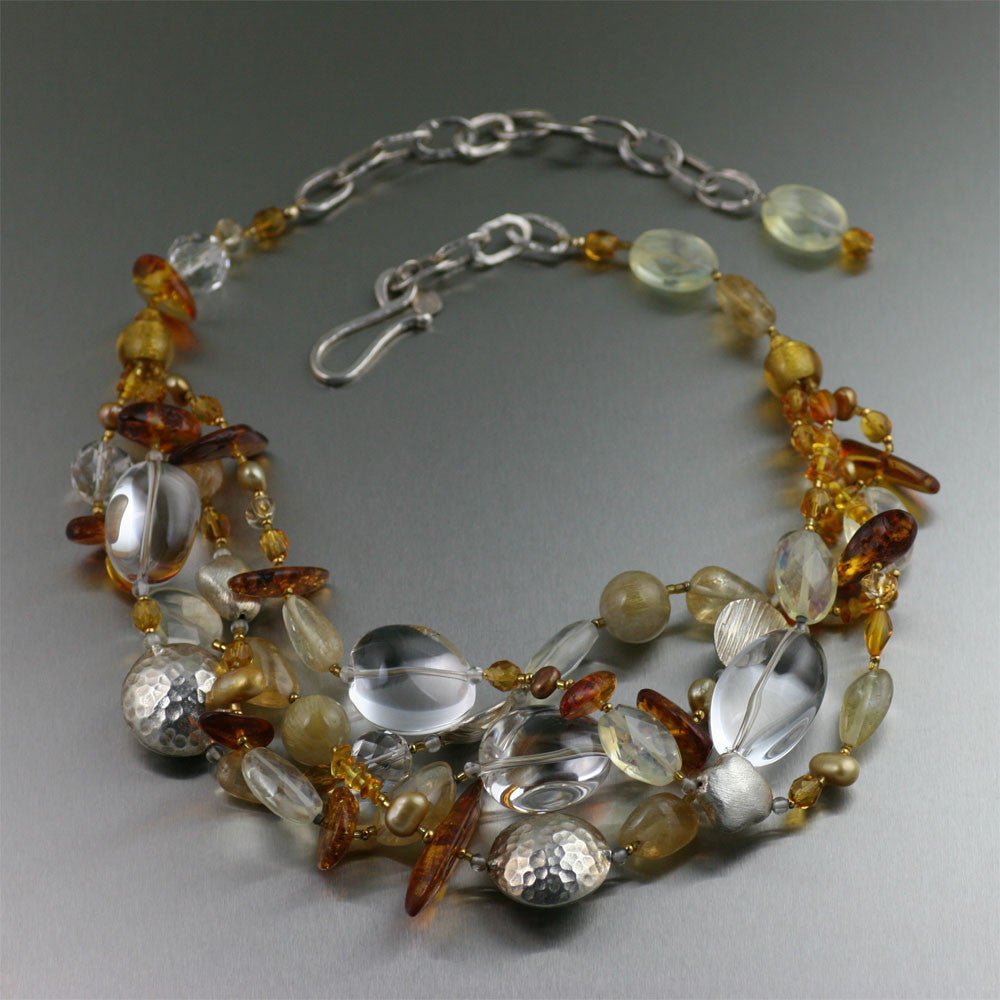 Amber Citrine Crystal Quartz Beaded Gemstone Necklace