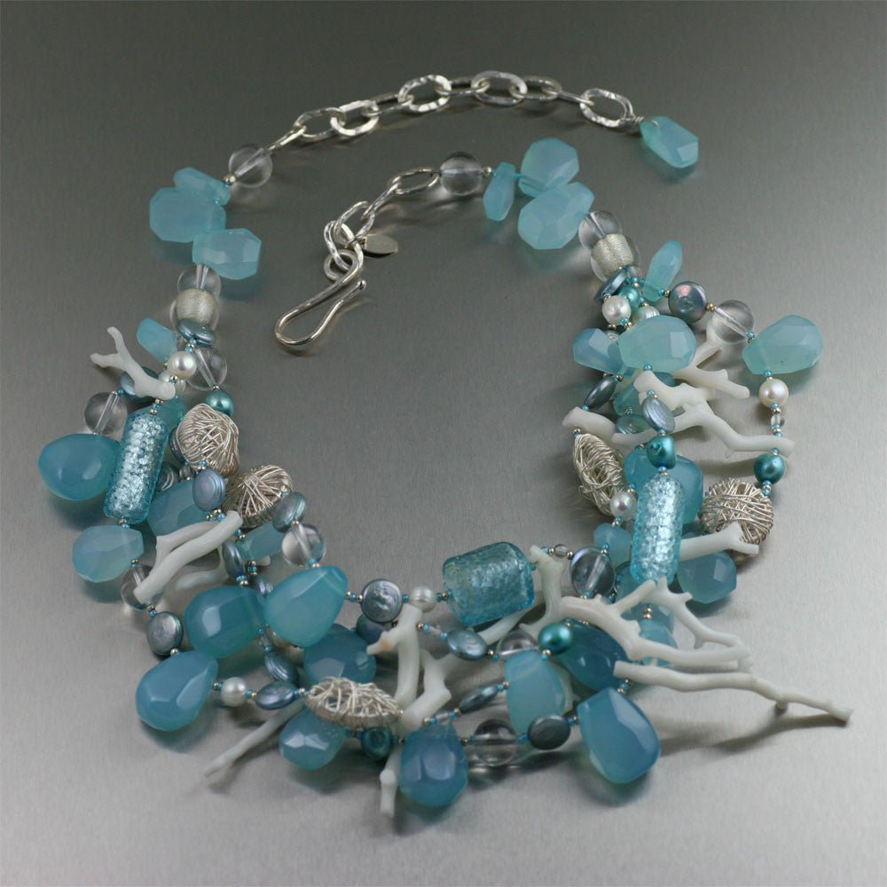 Blue Chalcedony White Coral Necklace