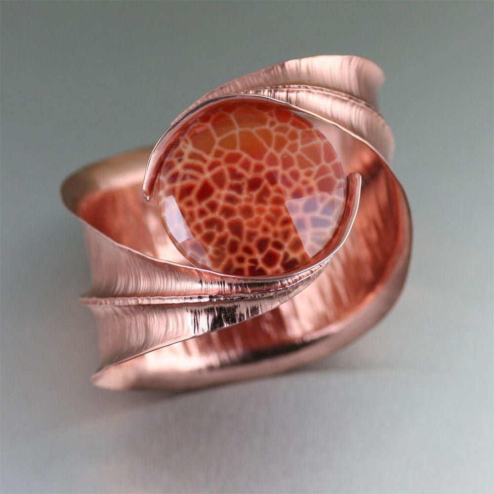 Handmade Copper Bangle Bracelet with Brazilian Fire Agate