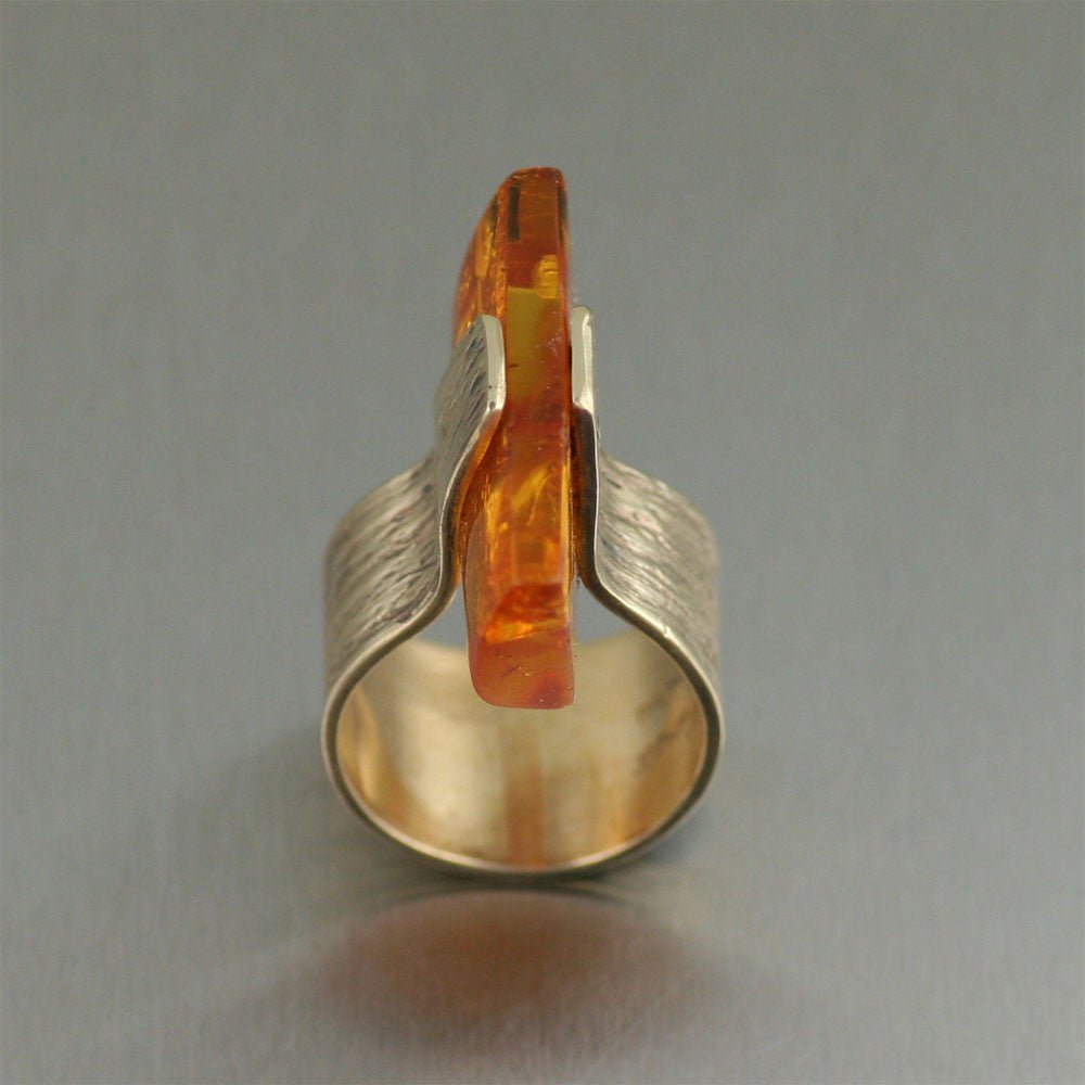 Contemporary Handmade Bronze Ring with Amber