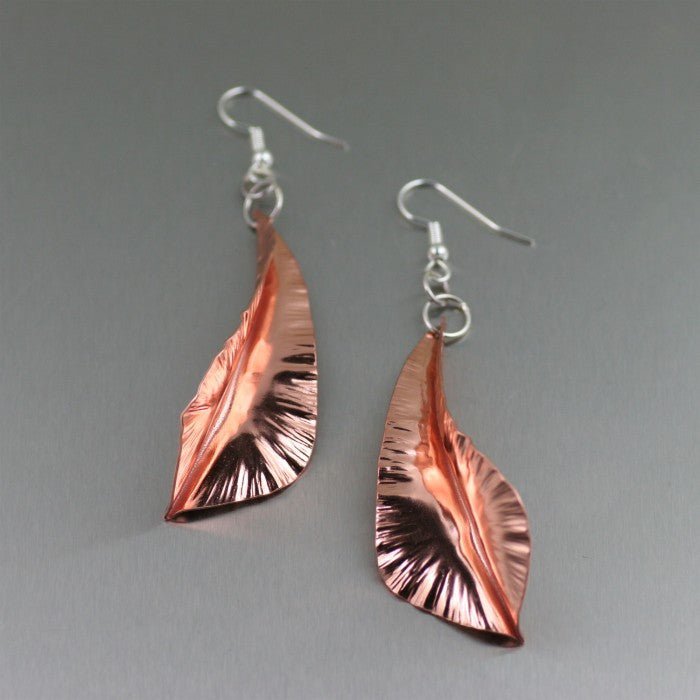 Fold-Formed Leaf Copper Dangle Earrings