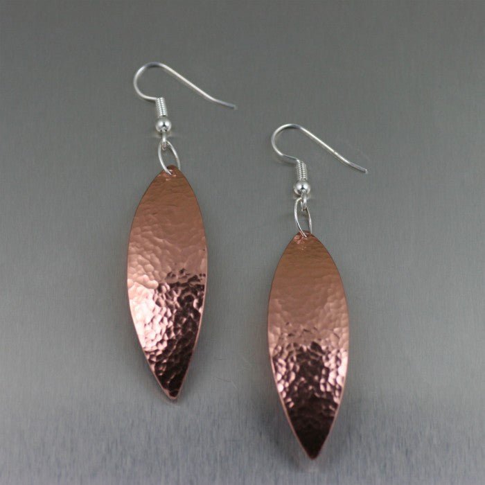 Hammered Copper Leaf Drop Earrings
