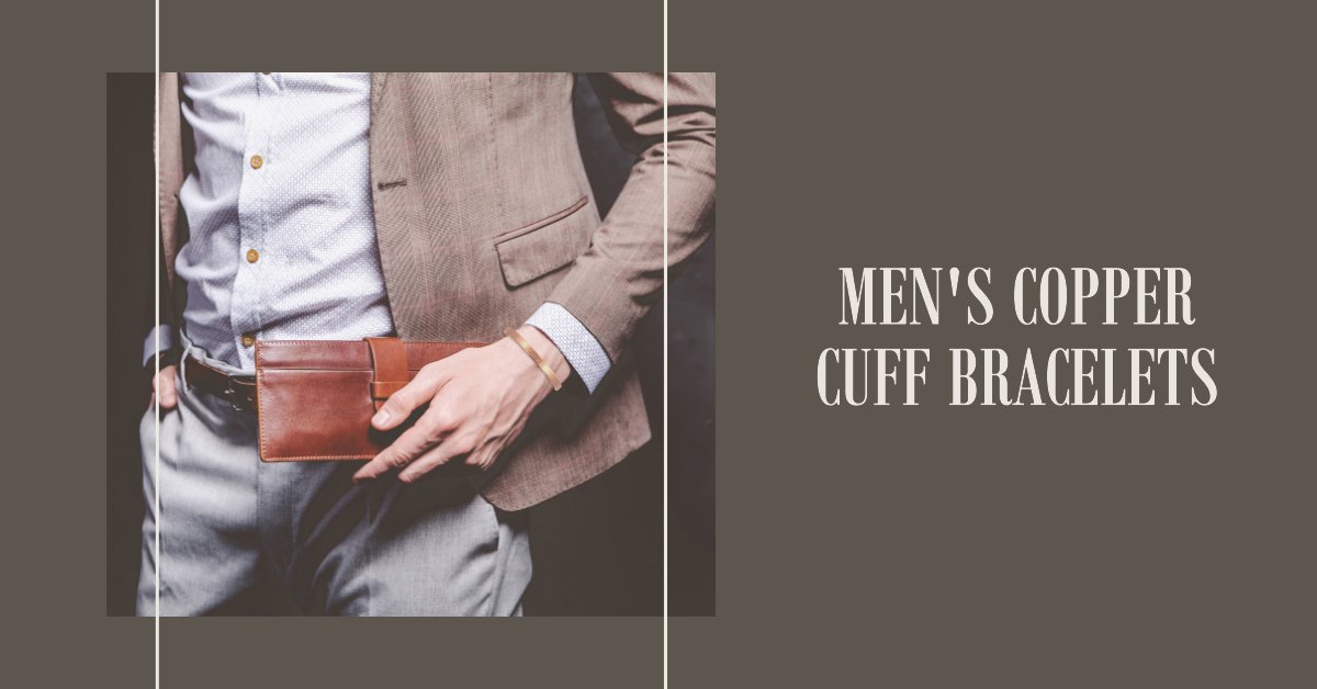 Thin Hammered Men's Copper Cuff Bracelet on Male Model