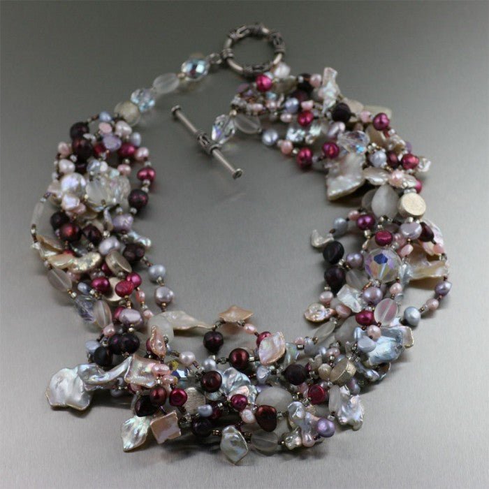 Keishi Cornflake Pearl Beaded Gemstone Necklace with Moonstones