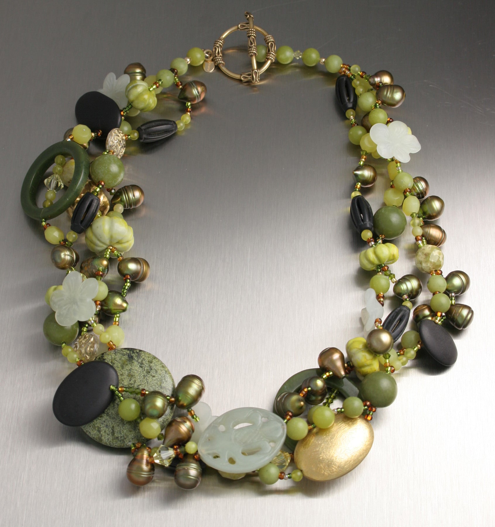 Jade and Onyx Beaded Gemstone Necklace by San Francisco jewelry designer John S Brana