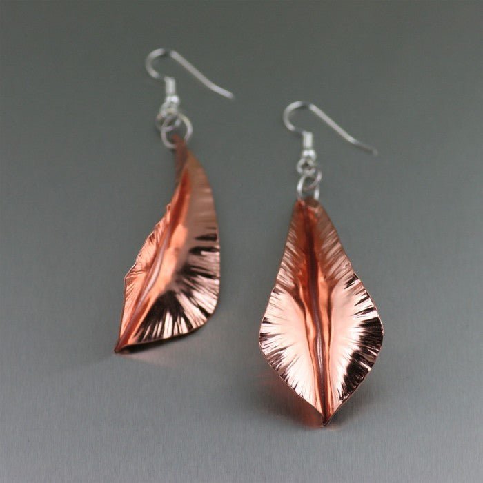 Fold Formed Copper Leaf Earrings by San Francisco jewelry designer John S Brana