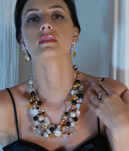 Onyx and Moonstone Beaded Gemstone Necklace by John S Brana